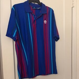 crest pizza hut Men's Polo Shirt with Blue and Red Stripes size: L